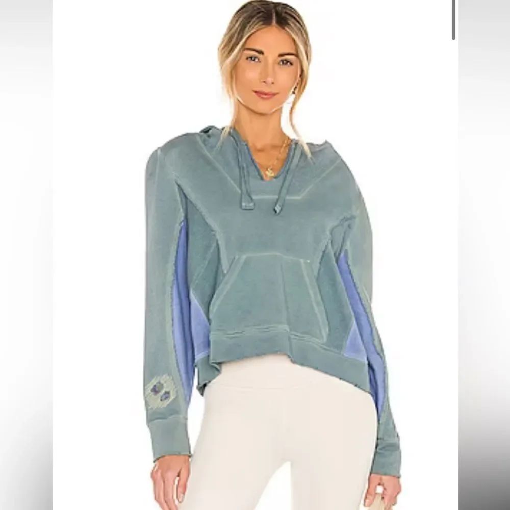 LoveShackFancy Women's 100% Cotton Distressed Hooded Sweater Blue Size XS